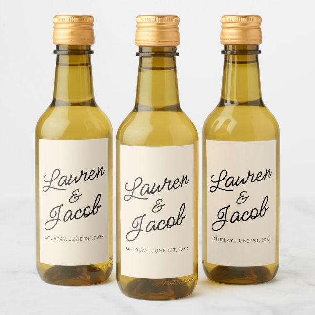 Modern Minimal Minimalist Champagne Wedding Mini Wine Label (Bottles)