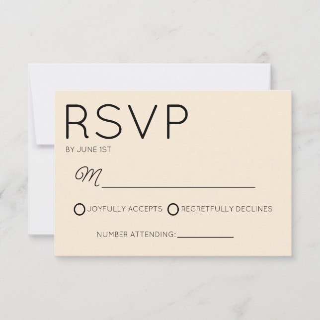 Modern Minimal Minimalist Champagne Wedding RSVP Card (Front)