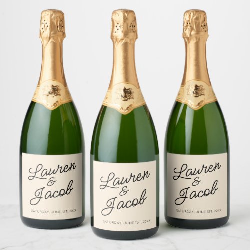 Modern Minimal Minimalist Champagne Wedding Sparkling Wine Label