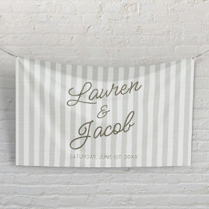 Modern Minimal Minimalist Green Stripes Wedding Banner