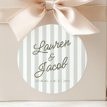 Modern Minimal Minimalist Green Stripes Wedding Classic Round Sticker<br><div class="desc">These are Modern Minimal Minimalist Green Stripes Wedding Party Favor Stickers!</div>