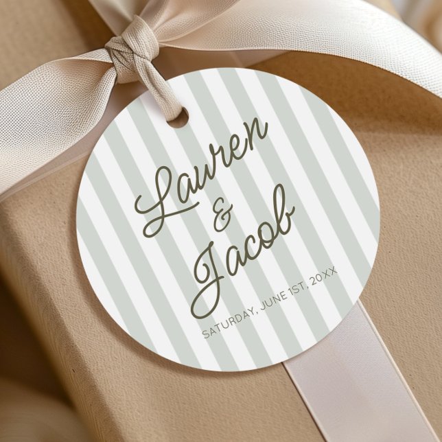 Modern Minimal Minimalist Green Stripes Wedding Favor Tags (Creator Uploaded)