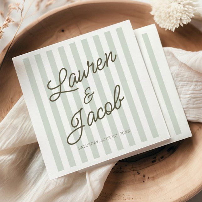 Modern Minimal Minimalist Green Stripes Wedding Napkins (Creator Uploaded)