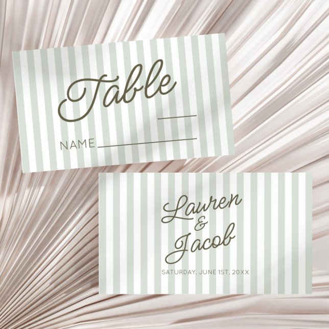 Modern Minimal Minimalist Green Stripes Wedding Place Card (Creator Uploaded)