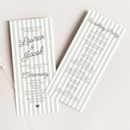 Modern Minimal Minimalist Green Stripes Wedding Program