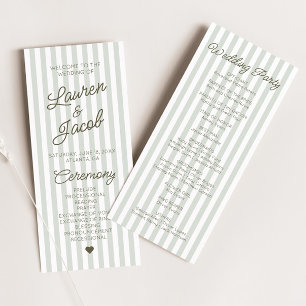 Modern Minimal Minimalist Green Stripes Wedding Program
