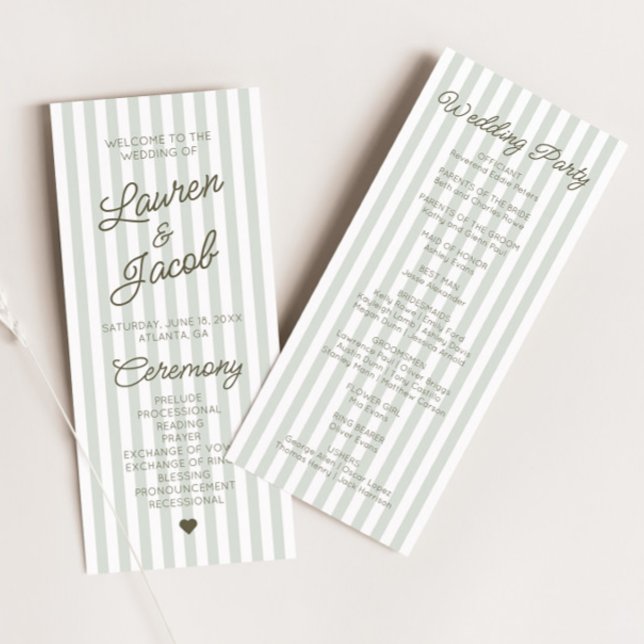 Modern Minimal Minimalist Green Stripes Wedding Program (Creator Uploaded)