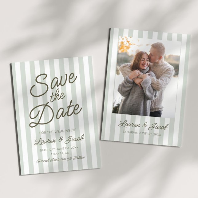 Modern Minimal Minimalist Green Stripes Wedding Save The Date (Creator Uploaded)