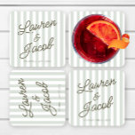 Modern Minimal Minimalist Green Stripes Wedding Square Paper Coaster<br><div class="desc">This is a Modern Minimal Minimalist Green Stripes Wedding Paper Coasters!</div>