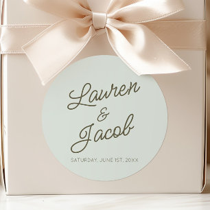 Modern Minimal Minimalist Green Wedding Classic Round Sticker