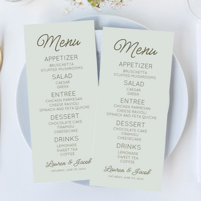 Modern Minimal Minimalist Green Wedding Menu (Creator Uploaded)