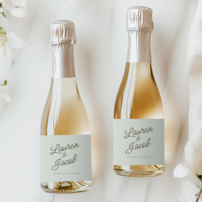 Modern Minimal Minimalist Green Wedding Mini Sparkling Wine Label