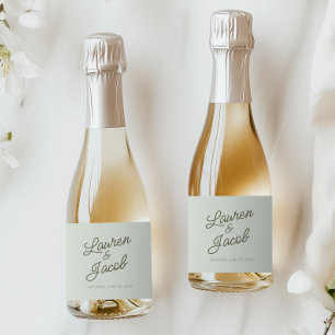 Modern Minimal Minimalist Green Wedding Mini Sparkling Wine Label