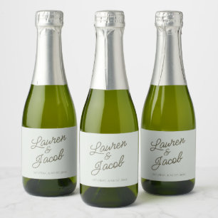 Modern Minimal Minimalist Green Wedding Mini Sparkling Wine Label
