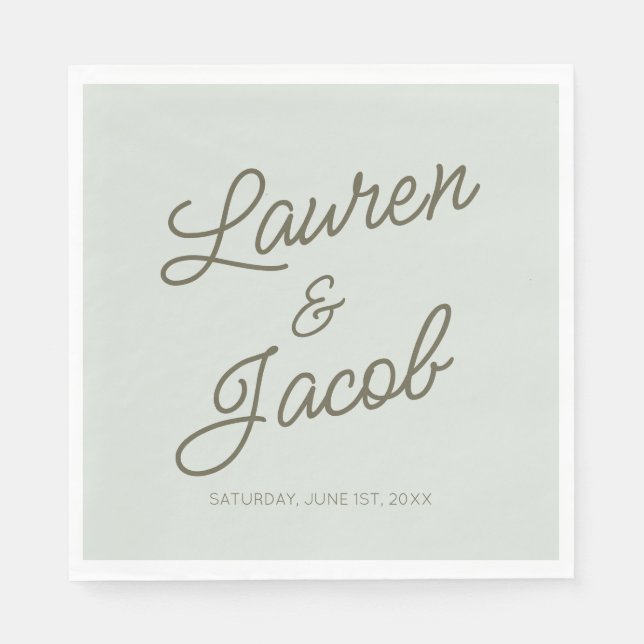 Modern Minimal Minimalist Green Wedding Napkins (Front)