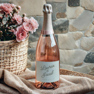 Modern Minimal Minimalist Green Wedding Sparkling Wine Label