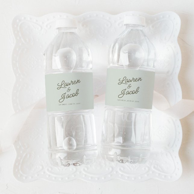 Modern Minimal Minimalist Green Wedding Water Bottle Label (Creator Uploaded)