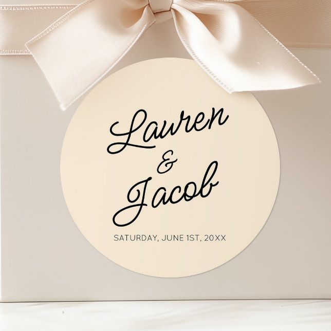 Modern Minimal Minimalist Light Champagne Wedding Classic Round Sticker (Creator Uploaded)