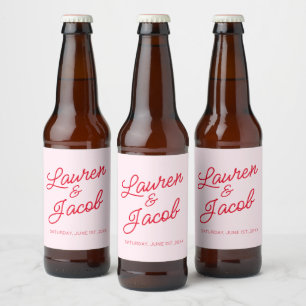 Modern Minimal Minimalist Pink and Red Wedding Beer Bottle Label