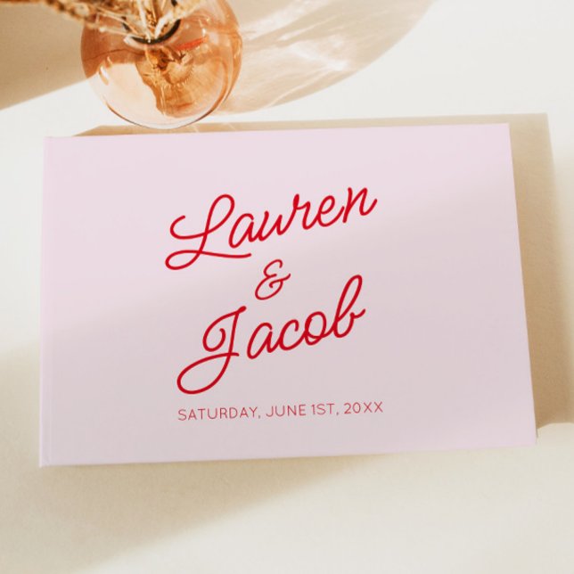 Modern Minimal Minimalist Pink and Red Wedding Guest Book (Creator Uploaded)