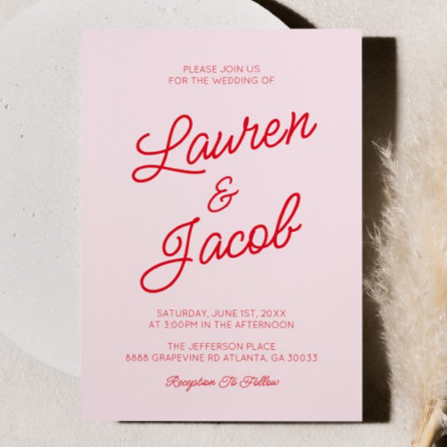 Modern Minimal Minimalist Pink and Red Wedding Invitation (Creator Uploaded)