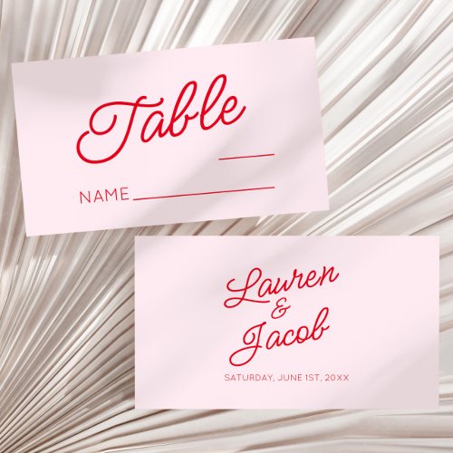 Modern Minimal Minimalist Pink and Red Wedding Place Card