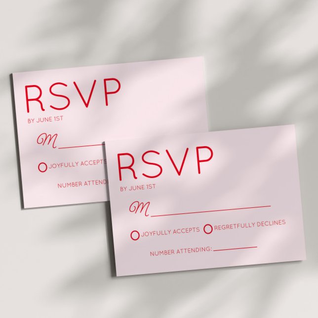 Modern Minimal Minimalist Pink and Red Wedding RSVP Card (Creator Uploaded)