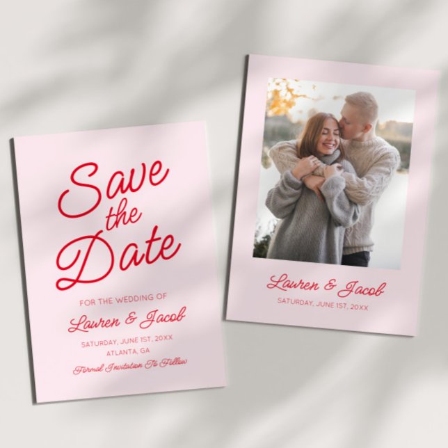 Modern Minimal Minimalist Pink and Red Wedding Save The Date (Creator Uploaded)