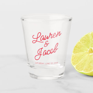 Modern Minimal Minimalist Pink and Red Wedding Shot Glass