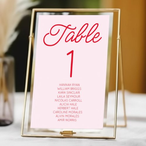 Modern Minimal Minimalist Pink and Red Wedding Table Number