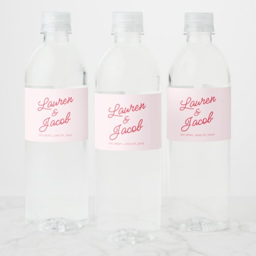 Modern Minimal Minimalist Pink and Red Wedding Water Bottle Label