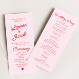 Modern Minimal Minimalist Pink Red Wedding Program