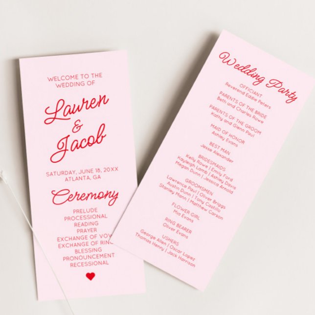 Modern Minimal Minimalist Pink Red Wedding Program (Creator Uploaded)