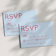 Modern Minimal Minimalist Red Blue Wedding RSVP Card
