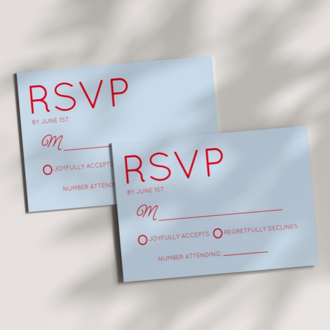 Modern Minimal Minimalist Red Blue Wedding RSVP Card (Creator Uploaded)