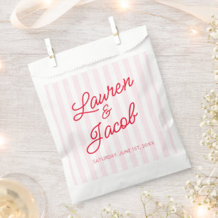 Modern Minimal Minimalist Red Pink Stripes Wedding Favor Bag