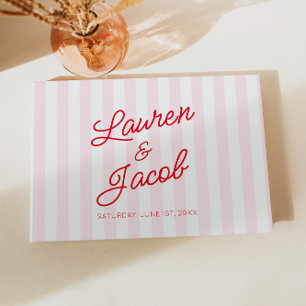 Modern Minimal Minimalist Red Pink Stripes Wedding Guest Book