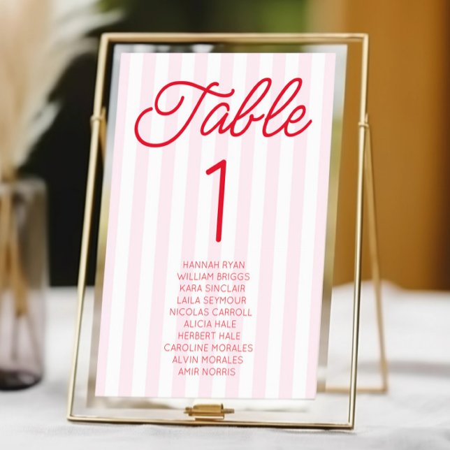 Modern Minimal Minimalist Red Pink Stripes Wedding Table Number (Creator Uploaded)