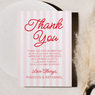 Modern Minimal Minimalist Red Pink Stripes Wedding Thank You Card
