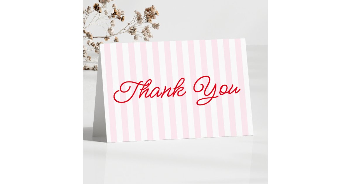 Modern Minimal Minimalist Red Pink Stripes Wedding Thank You Card | Zazzle
