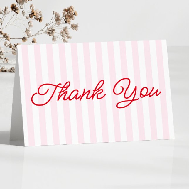 Modern Minimal Minimalist Red Pink Stripes Wedding Thank You Card (Creator Uploaded)