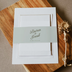 Modern Minimal Minimalist Sage Green Wedding Invitation Belly Band