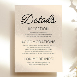 Modern Minimal Minimalist Wedding Details Enclosure Card