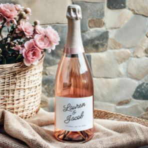 Modern Minimal Minimalist White Black Wedding Sparkling Wine Label