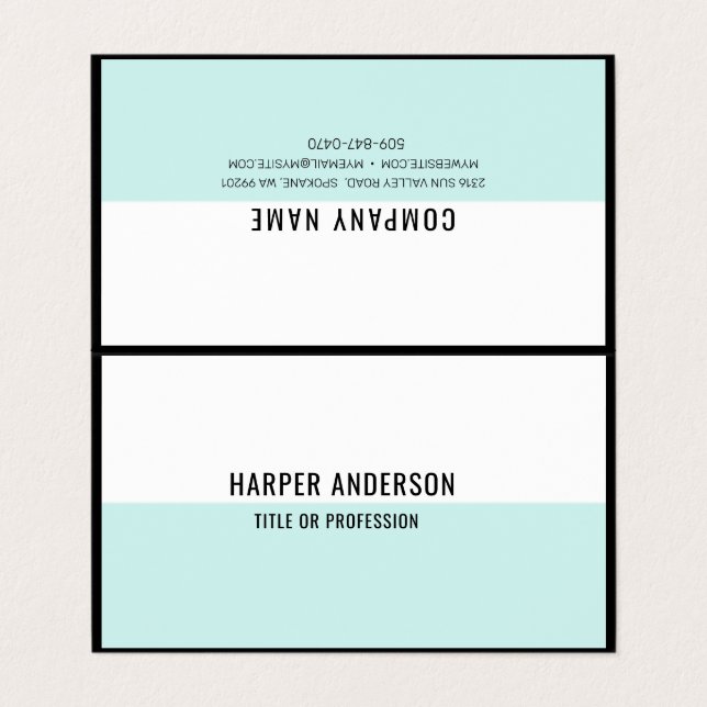 Modern Minimal Mint Business Cards (Outside Unfolded)