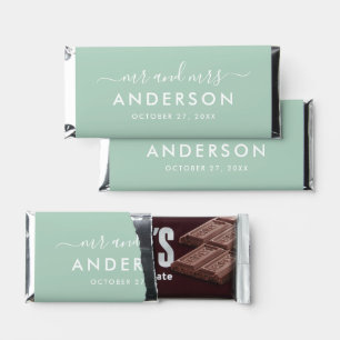 Modern Minimal Mint Green Personalized Mr and Mrs Hershey Bar Favors