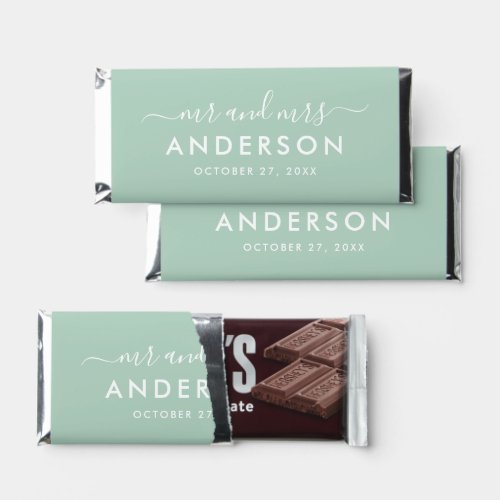 Modern Minimal Mint Green Personalized Mr and Mrs Hershey Bar Favors