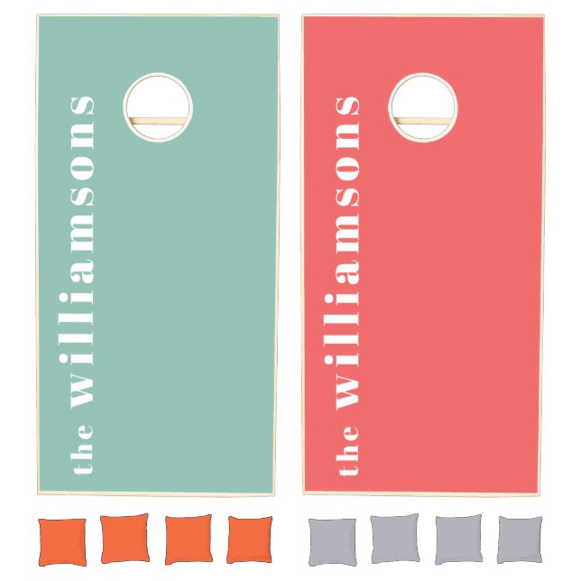 Modern Minimal Mint Green Pink Typography Family Cornhole Set (Set)