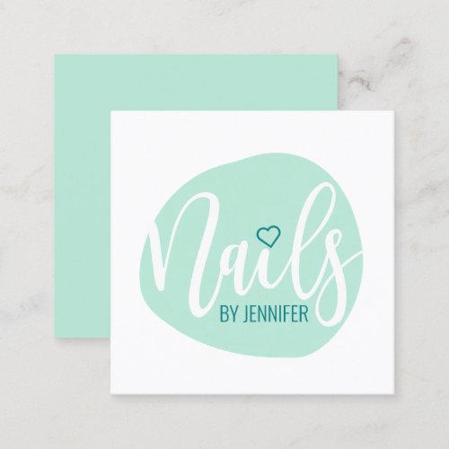 Modern minimal mint heart nails square business card