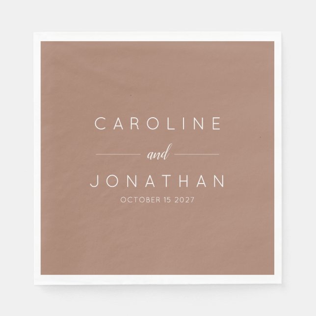 Modern Minimal Mocha Brown Script Custom Wedding Napkins (Front)
